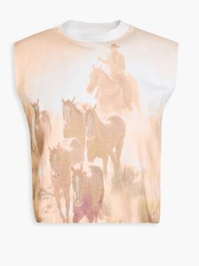 🆕 Re/Done Baby Muscle Cowboy Tank in Optic White Western Horse Graphic